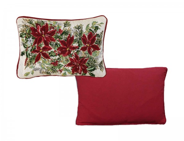 Sander Kissen Winter Blossom, Wendedesign, 22x33 cm, Vorderseite Motiv Weihnachtsserne, Rückseite rot, mit Reißverschlusss
