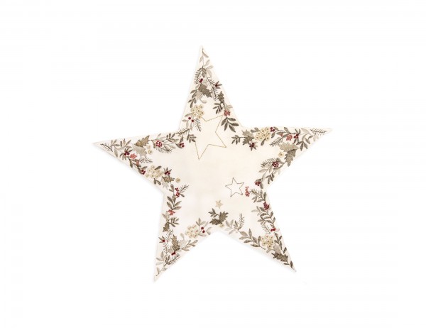 Sander Tischset Carol, Sternform, Motive Tannenzweige, Sterne, Goldstickerei auf weißem Grund, 40 cm
